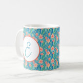 Orange Aquarellfarben Muster monogramm Kaffeetasse (Vorderseite Links)
