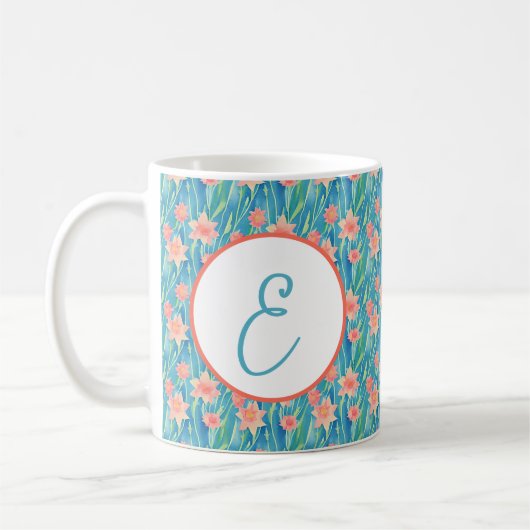 Orange Aquarellfarben Muster monogramm Kaffeetasse (Links)