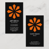 Orange Art Deco Blume Star - Schwarz Visitenkarte (Vorne/Hinten)