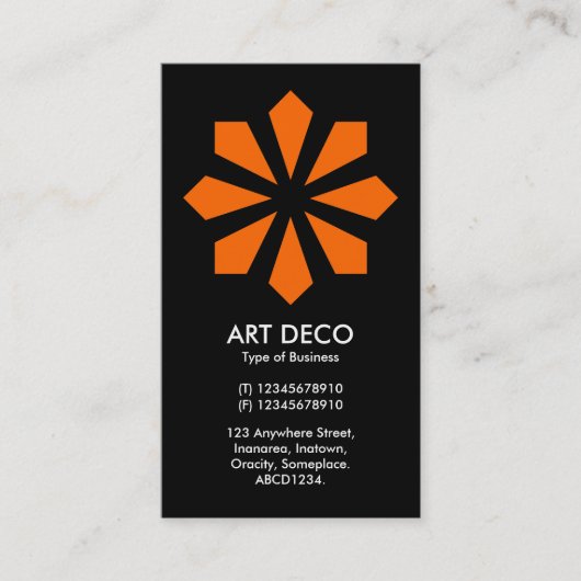 Orange Art Deco Blume Star - Schwarz Visitenkarte (Vorderseite)