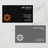 Orange Art Deco Blume Symbol - Schwarz Visitenkarte (Vorne/Hinten)