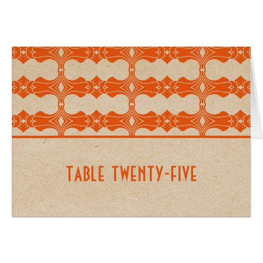 Orange Art Deco Border Tischnummer Card (Vorderseite (Horizontal))