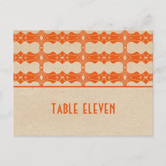 Orange Art Deco Border Tischnummer Postkarte (Vorderseite)