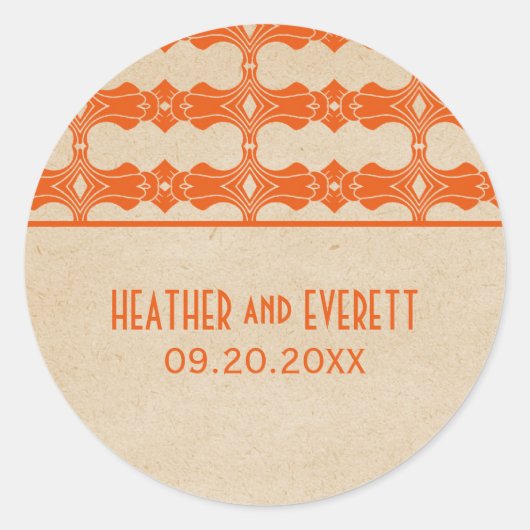 Orange Art Deco Border Wedding Stickers (Vorderseite)