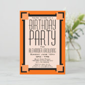 Orange Art Deco Geburtstagsparty Einladung (Stehend Vorderseite)