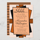 Orange Art Deco Überraschung Party Geburtstag Einladung (Vorne/Hinten)