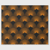 Orange Art-Deko-Muster auf schwarzem Hintergrund Geschenkpapier (Flach)