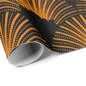 Orange Art-Deko-Muster auf schwarzem Hintergrund Geschenkpapier (Rolleneckpunkt)