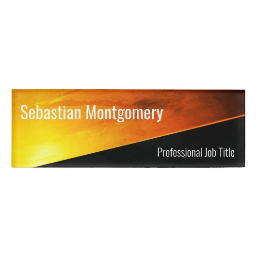 Orange Art Geometric Sunset Beruflich Namenschild (Vorderseite)