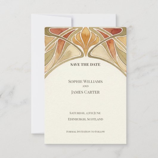 Orange Art Nouveau Save The Date (Vorderseite)