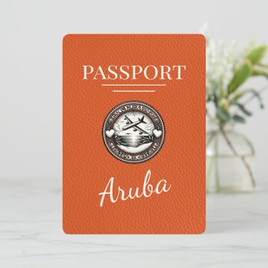 Orange Aruba Passport Save the Date (Stehend Vorderseite)