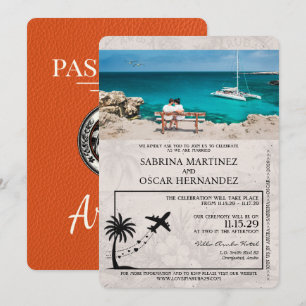 Orange Aruba Reisepass Hochzeitseinladung Einladung
