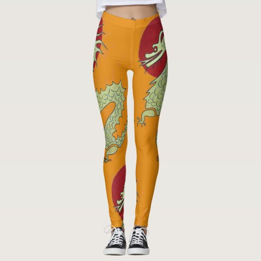 Orange asiatische Drache-Leggings--Golddrache, Leggings (Vorderseite)