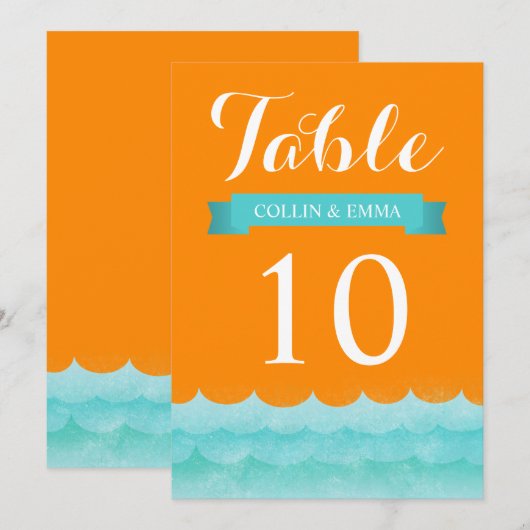 Orange at Sea Nautical Wedding Tischnummern (Vorne/Hinten)