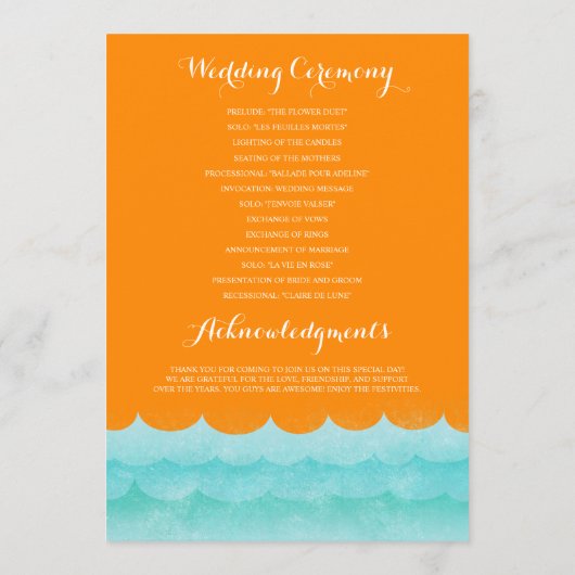 Orange at Sea Nautical Weddingprogramme Programm (Rückseite)