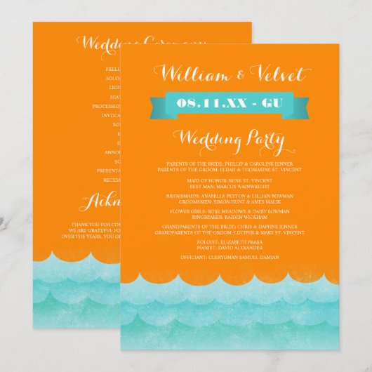 Orange at Sea Nautical Weddingprogramme Programm (Vorne/Hinten)
