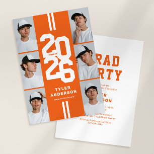 Orange Athletic Foto Collage Graduation Party Einladung