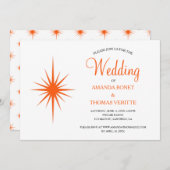 Orange Atomic Sternexplosion Mid Century Wedding Einladung (Vorne/Hinten)