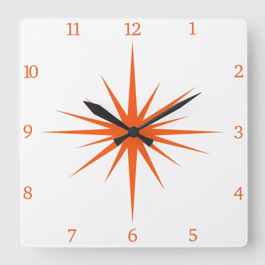 Orange Atomnummer Mitte des Jahrhunderts Sternexpl Quadratische Wanduhr (Vorderseite)