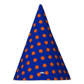 Orange auf blauem Punkte-Musterdesign Partyhütchen (Rechts)