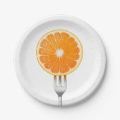 Orange auf einer Gabel Pappteller (Vorderseite)