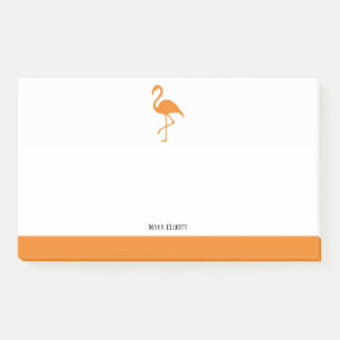 Orange auf weißem Flamingo und Grenze mit dem Name Post-it Klebezettel
