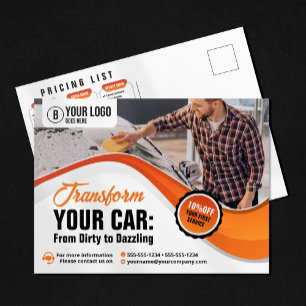 Orange Auto-Wasch-Wachs-Autodetailing-Service Postkarte