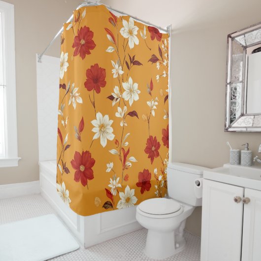Orange Autumn Boho Vintages Blumenmuster Duschvorhang (Beispiel)