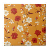 Orange Autumn Boho Vintages Blumenmuster Fliese (Vorderseite)