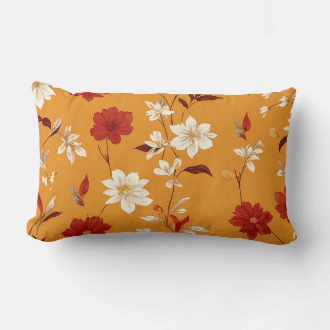 Orange Autumn Boho Vintages Blumenmuster Lendenkissen (Vorderseite)