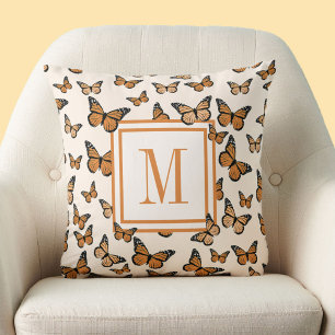Orange Autumn Butterfys Custom Monogram Kissen