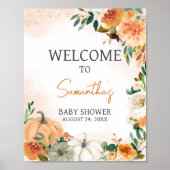 Orange Autumn Fall Floral Pumpkin Willkommen Poster (Vorne)