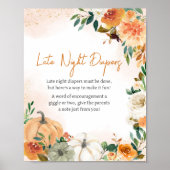 Orange Autumn Floral Pumpkin Late Night Diapers Poster (Vorne)