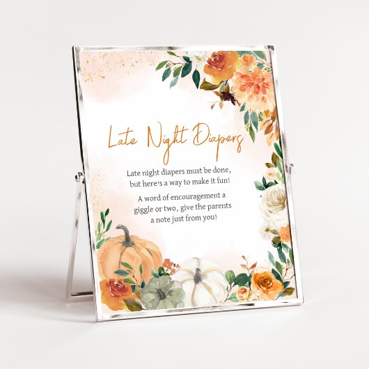 Orange Autumn Floral Pumpkin Late Night Diapers Poster