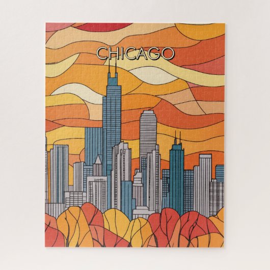 Orange Autumn in Chicago Travel Puzzle (Vertikal)