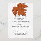 Orange Autumn Maple Leaf Wedding Silver Folieneinladung (Vorderseite)