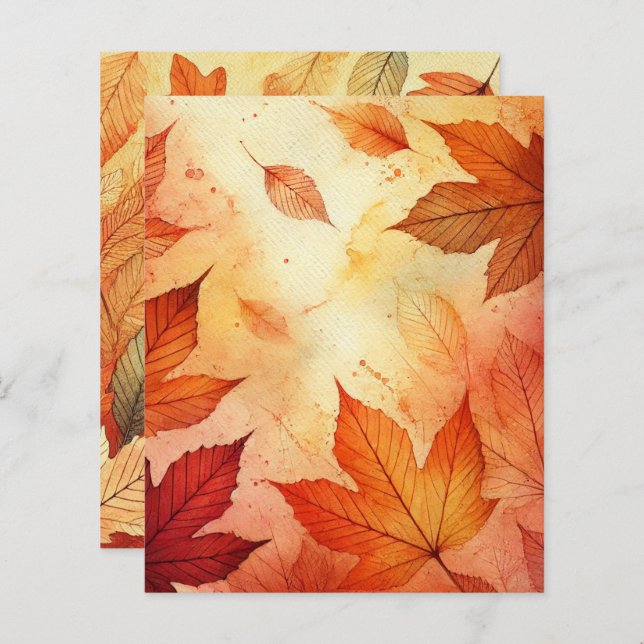 Orange Autumnal Watercolor Blätter Scrapbook Paper (Vorne/Hinten)