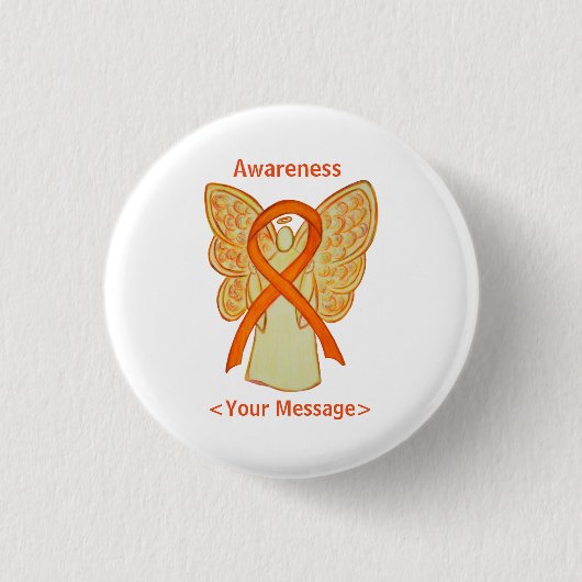 Orange Awareness Ribbon Angel Custom Button (Vorderseite)