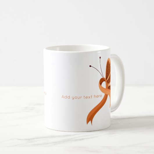 Orange Awareness Ribbon Butterfly Kaffee Tasse (VorderseiteRechts)