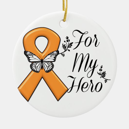 Orange Awareness Ribbon für meinen Helden Keramik Ornament (Vorne)
