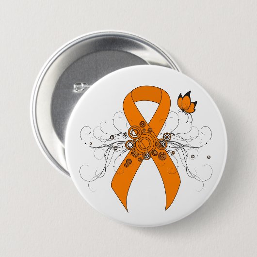 Orange Awareness Ribbon mit Butterfly Button (Vorne & Hinten)