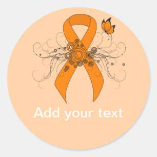 Orange Awareness Ribbon mit Butterfly Runder Aufkleber