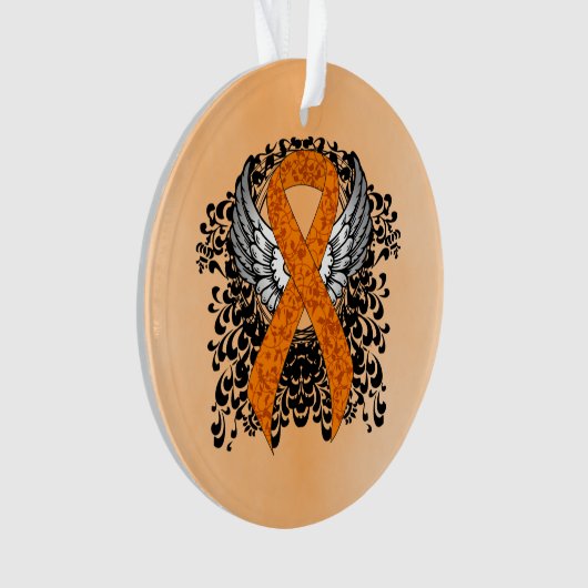 Orange Awareness Ribbon mit Flügeln Ornament (Vorderseite)