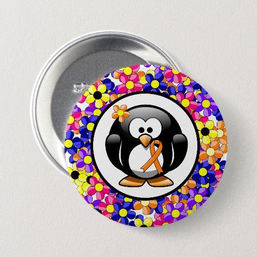 Orange Awareness Ribbon Penguin Button (Vorne & Hinten)