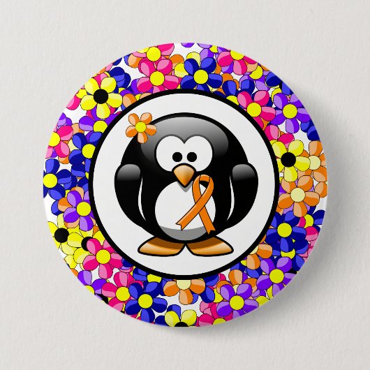 Orange Awareness Ribbon Penguin Button (Vorderseite)