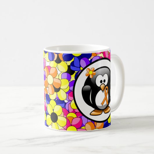 Orange Awareness Ribbon Penguin Kaffeetasse (VorderseiteRechts)
