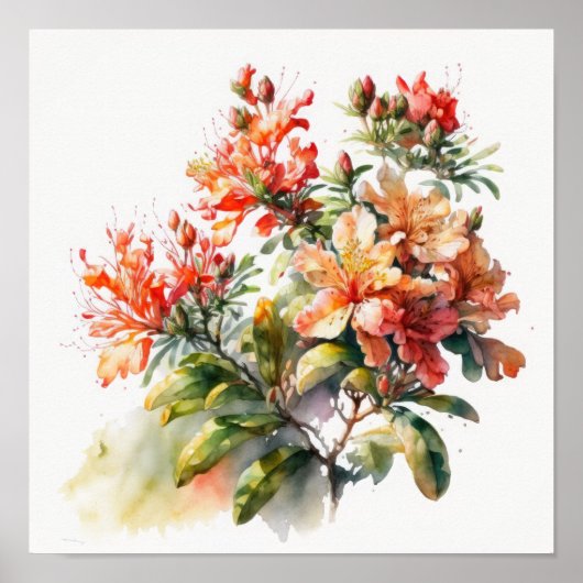 Orange Azalea Blume Art Print Poster (Vorne)
