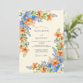 Orange Azure Bountiful Summer Wedding Einladung (Stehend Vorderseite)