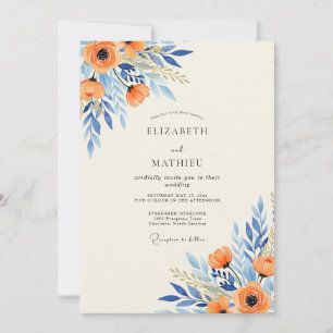 Orange Azure Prächtige Botanische Hochzeit Einladung