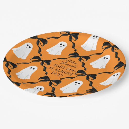 Orange Baby Boo Almost Due Ghosts and Black Bows Pappteller (Schrägansicht)
